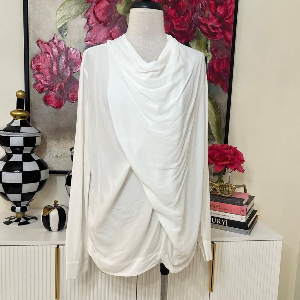 Just Female Women's Draped Cowl Neck Long Sleeve Melting Blouse White Size XS